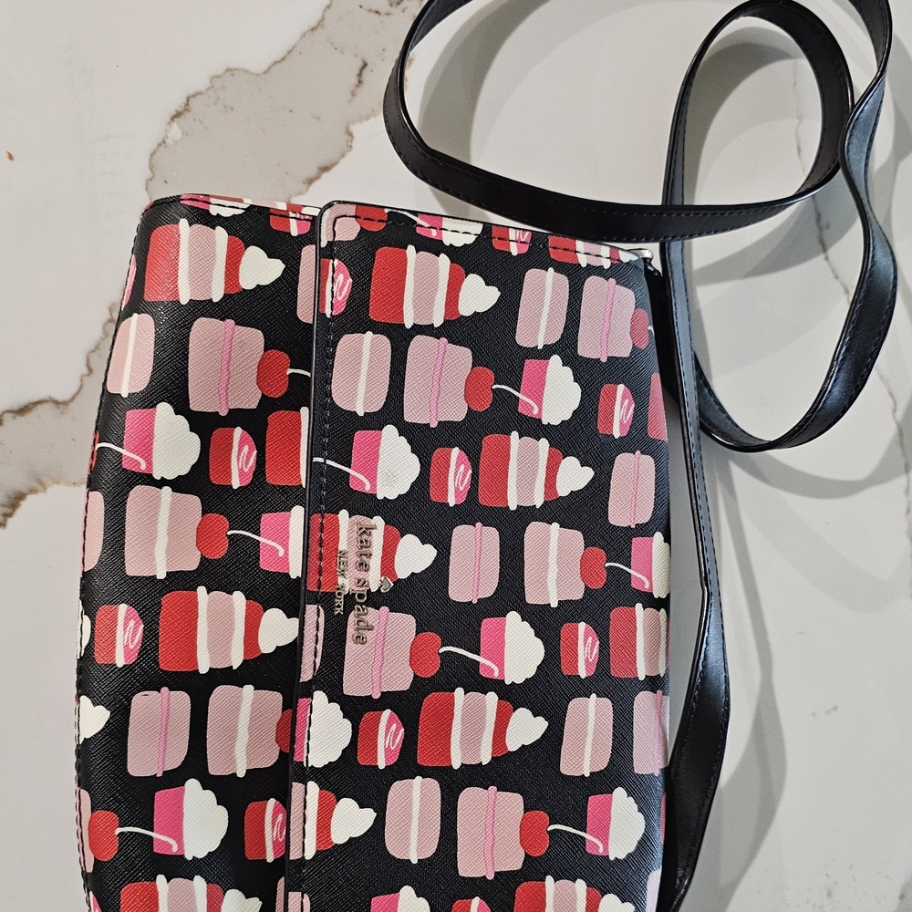 Kate Spade Black and Pink Cake Pattern Crossbody Bag